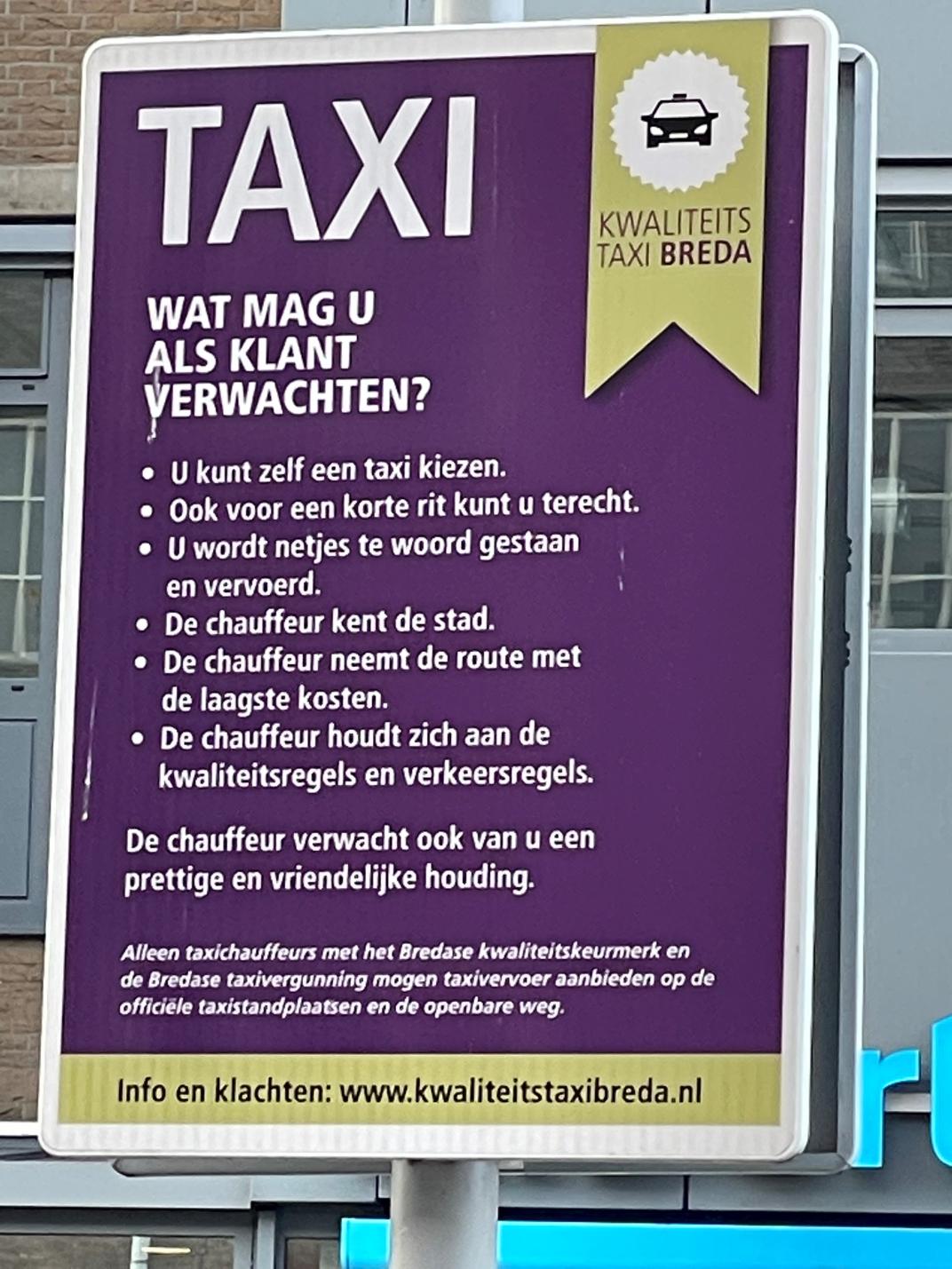 Bord Taxikeurmerk Breda